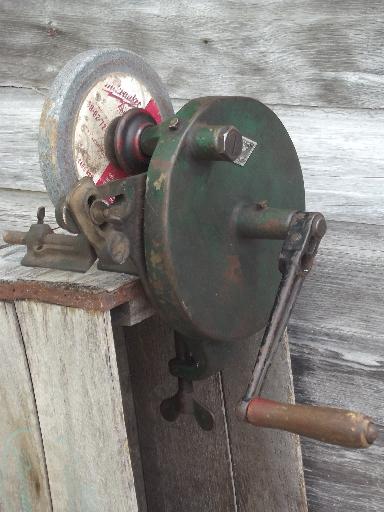 photo of antique hand crank bench grinder, The Luther Lines tool grinder, 1911 patent #1