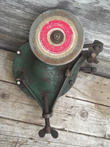 photo of antique hand crank bench grinder, The Luther Lines tool grinder, 1911 patent #2