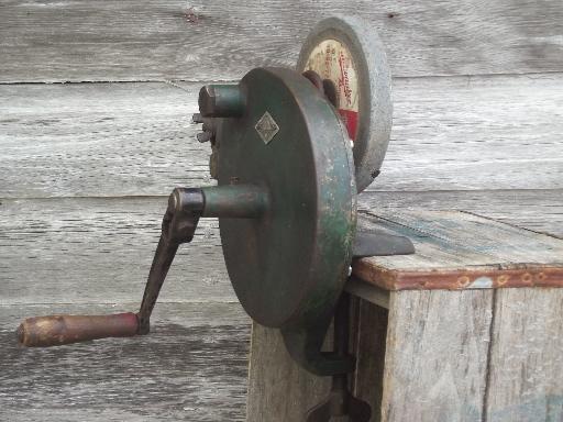 photo of antique hand crank bench grinder, The Luther Lines tool grinder, 1911 patent #3