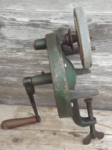 photo of antique hand crank bench grinder, The Luther Lines tool grinder, 1911 patent #7