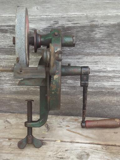 photo of antique hand crank bench grinder, The Luther Lines tool grinder, 1911 patent #10