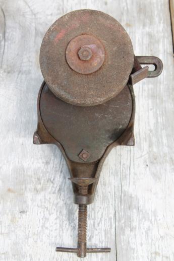 photo of antique hand crank grinding, primitive grinder, farm shop tool for sharpening knives #2