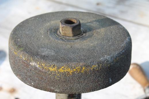 photo of antique hand crank grinding wheel, Luther Best Maide No 5 grinder farm shop tool #10