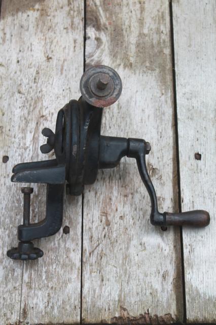 photo of antique hand cranked grinder, geared Luther Best Maide #51 old farm tool #6