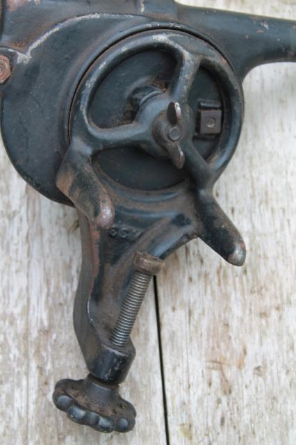photo of antique hand cranked grinder, geared Luther Best Maide #51 old farm tool #10