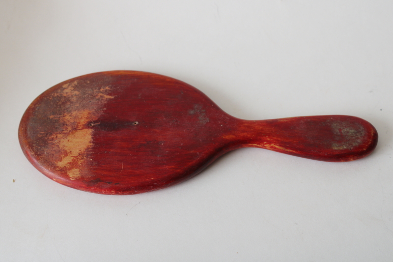 photo of antique hand mirror, beveled edge oval looking glass in early 1900s vintage wood frame  #2