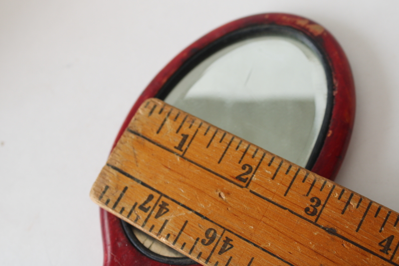 photo of antique hand mirror, beveled edge oval looking glass in early 1900s vintage wood frame  #4
