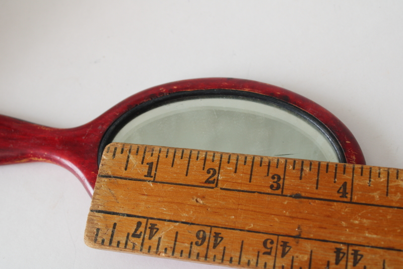 photo of antique hand mirror, beveled edge oval looking glass in early 1900s vintage wood frame  #5