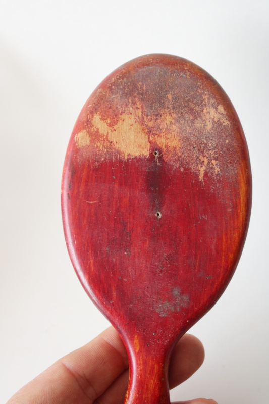 photo of antique hand mirror, beveled edge oval looking glass in early 1900s vintage wood frame  #6