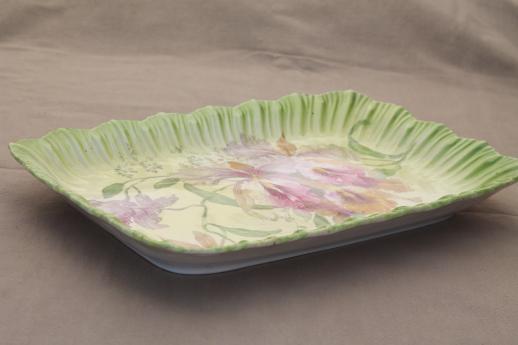 photo of antique hand painted German iris china tray, Franz Anton Mehlem Royal Bonn Germany #1