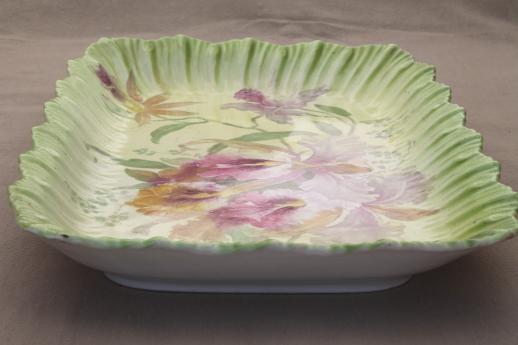 photo of antique hand painted German iris china tray, Franz Anton Mehlem Royal Bonn Germany #3