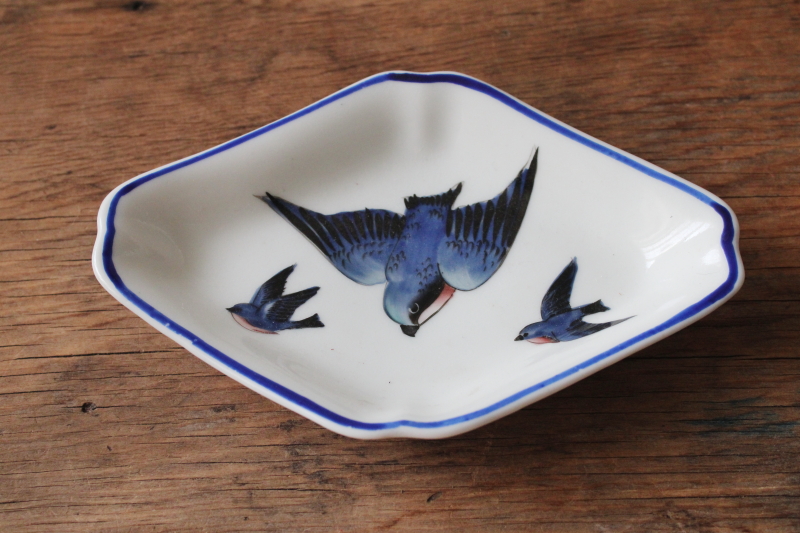 photo of antique hand painted Nippon bluebird china trinket dish or tiny tray  #1