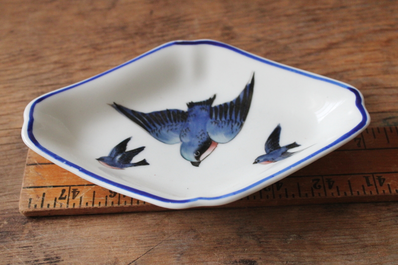 photo of antique hand painted Nippon bluebird china trinket dish or tiny tray  #2