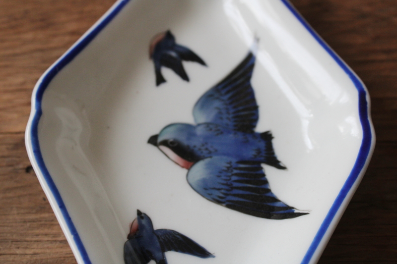 photo of antique hand painted Nippon bluebird china trinket dish or tiny tray  #4