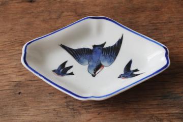 catalog photo of antique hand painted Nippon bluebird china trinket dish or tiny tray 