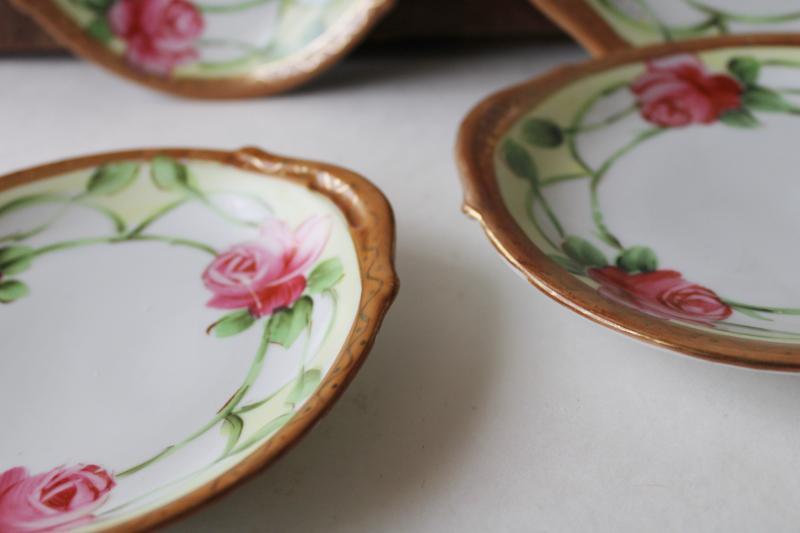 photo of antique hand painted Nippon china cake or sandwich plates, pink roses floral w/ gold #3