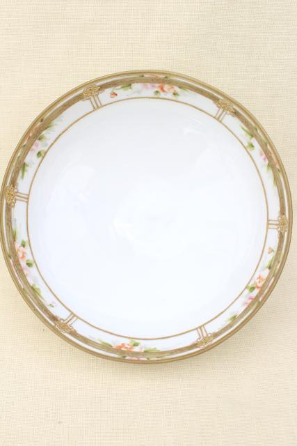 photo of antique hand painted Nippon porcelain bowl w/ encrusted gold, footed dish for fruit or flowers #3