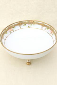 catalog photo of antique hand painted Nippon porcelain bowl w/ encrusted gold, footed dish for fruit or flowers