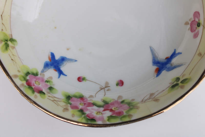 photo of antique hand painted Nippon porcelain bowl w/ bluebirds, early 1900s vintage bluebird china  #2