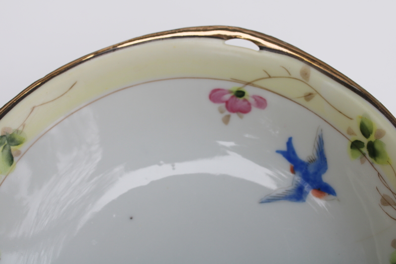 photo of antique hand painted Nippon porcelain bowl w/ bluebirds, early 1900s vintage bluebird china  #3