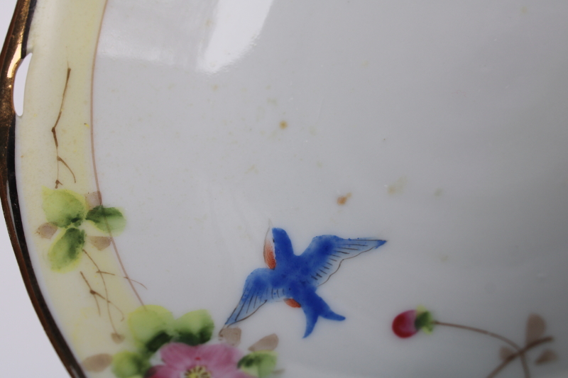 photo of antique hand painted Nippon porcelain bowl w/ bluebirds, early 1900s vintage bluebird china  #4