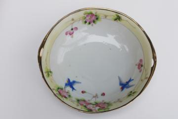 antique hand painted Nippon porcelain bowl w/ bluebirds, early 1900s vintage bluebird china 