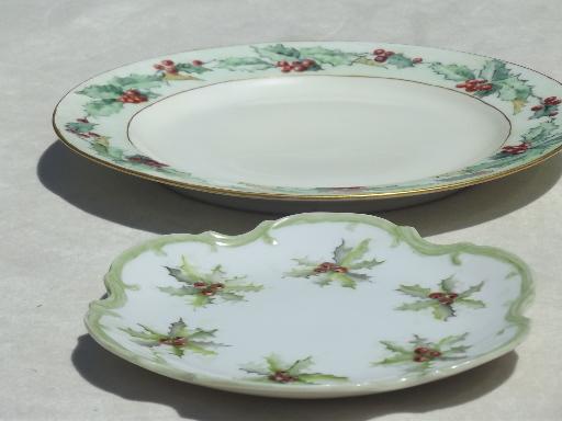 photo of antique hand painted china plates w/ Christmas holly, circa 1910 #1