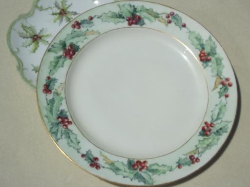 photo of antique hand painted china plates w/ Christmas holly, circa 1910 #2