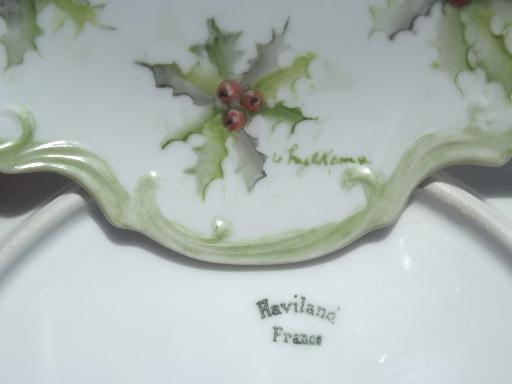 photo of antique hand painted china plates w/ Christmas holly, circa 1910 #5