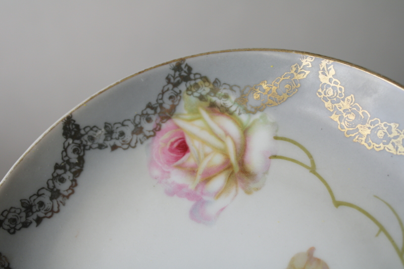 photo of antique hand painted porcelain plates w/ pink roses floral, PV Germany china 1890s vintage  #5