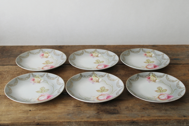 photo of antique hand painted porcelain plates w/ pink roses floral, PV Germany china 1890s vintage  #8