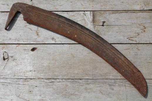 photo of antique hand scythe blade, lot of rusty iron reaper's scythe blades for harvesting or Halloween props #2