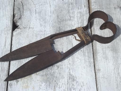 photo of antique hand shearing sheep shears, rustic primitive heart handle shears #1