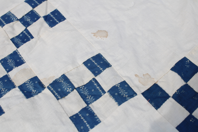 photo of antique hand stitched patchwork quilt top, late 1800s early 1900s vintage cotton fabrics blues reds  #9
