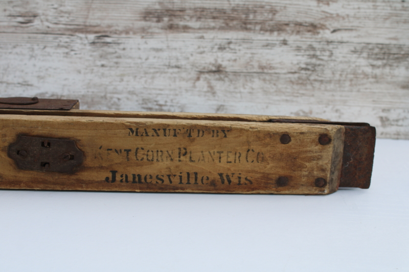photo of antique hand tool corn planter Janesville Wisconsin Pumpkin Seed planter old farm garden planting seeder  #5