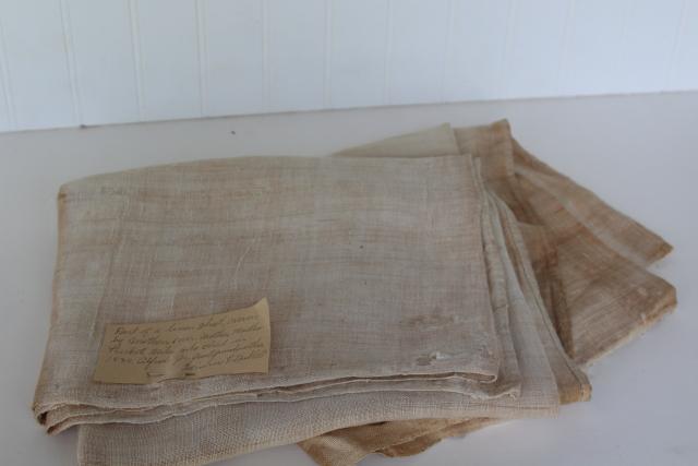 photo of antique hand woven fabric, primitive early 1800s homespun coarse flax linen bed sheet #1