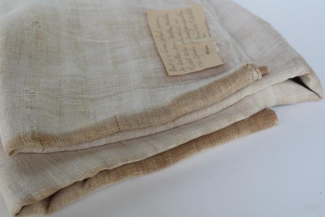 photo of antique hand woven fabric, primitive early 1800s homespun coarse flax linen bed sheet #2