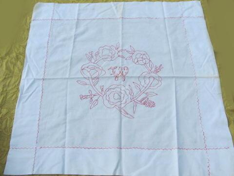 photo of antique hand-embroidered pillow overlay cover, with red #1