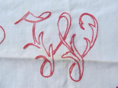 photo of antique hand-embroidered pillow overlay cover, with red #4