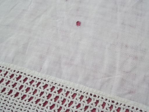 photo of antique handmade bedspread crochet lace insertion, wide linen panels #4