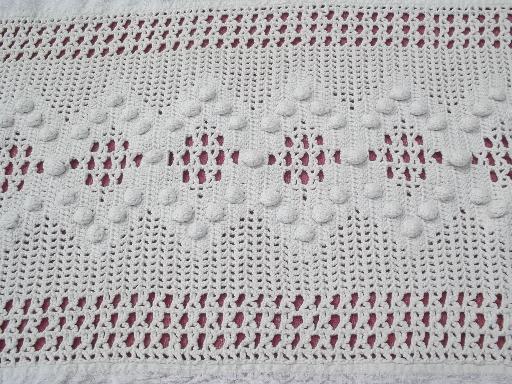 photo of antique handmade bedspread crochet lace insertion, wide linen panels #5