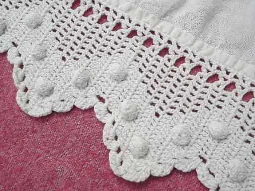 photo of antique handmade bedspread crochet lace insertion, wide linen panels #6