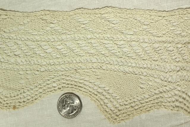 photo of antique handmade lace, fine thread knitted lace edging wide deep edge trim #6