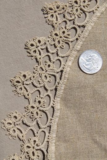 photo of antique handmade tatted lace doilies, vintage table mat & lace trimmed linen centerpiece #3