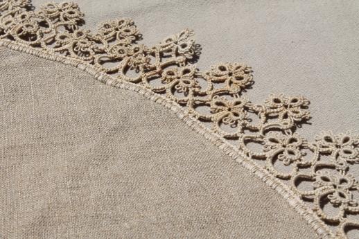 photo of antique handmade tatted lace doilies, vintage table mat & lace trimmed linen centerpiece #4