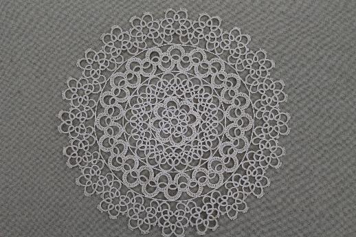 photo of antique handmade tatted lace doily, early 1900s vintage table centerpiece #2