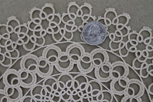 photo of antique handmade tatted lace doily, early 1900s vintage table centerpiece #4