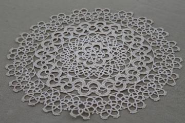 catalog photo of antique handmade tatted lace doily, early 1900s vintage table centerpiece