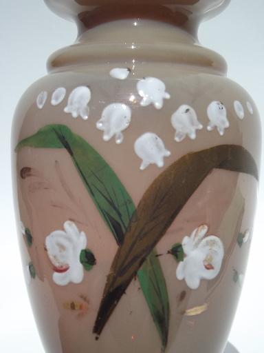 photo of antique hand-painted Bristol opaline glass vase, rare oyster or chocolate color #5