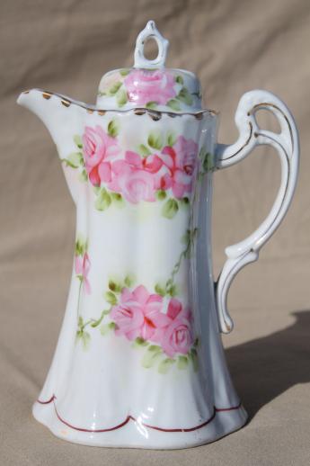 photo of antique hand-painted Japan china chocolate pot, tall tea / coffee pot with flowers #1